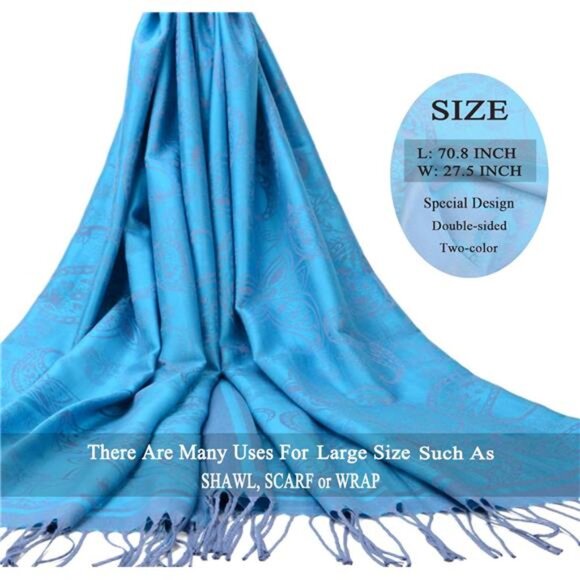 Women's Pashmina Shawl Wrap Two Tone Blue - Picture 2 of 7